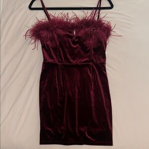 NWT Windsor Velvet Burgundy Feather Mini Dress NYE Outfit